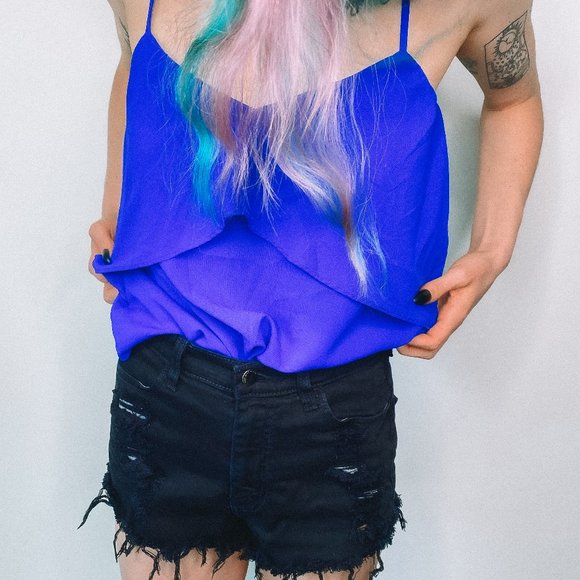 American Eagle Outfitters Royal Blue Ruffle Blouse - Picture 5 of 6